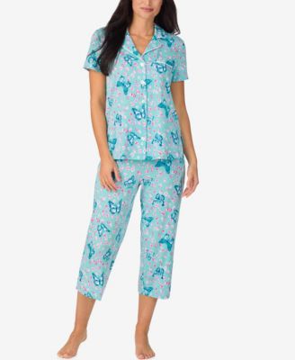 Women's Cropped Notch Collar Pajama Top and Pants, 2-Piece Set