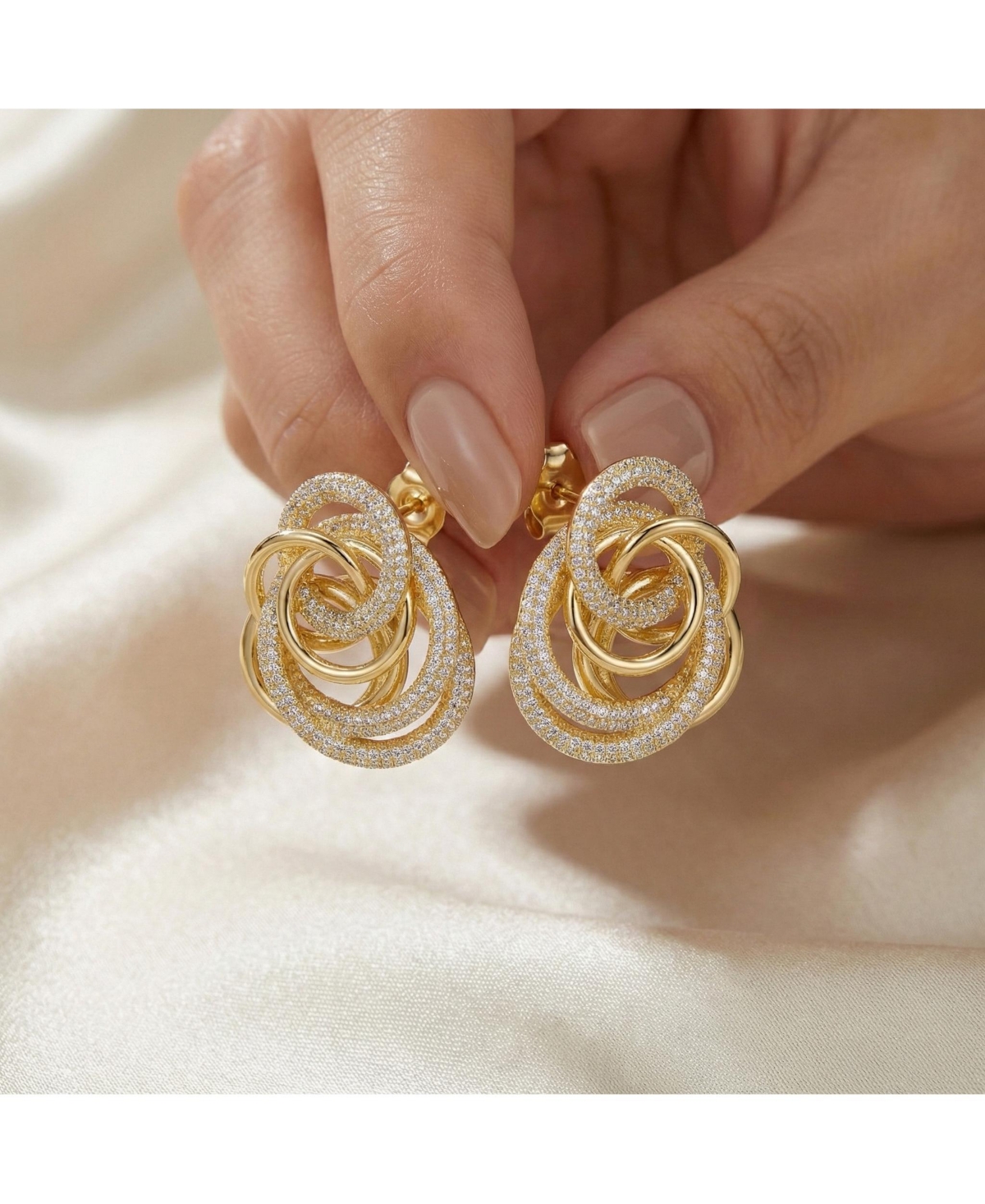 14k Gold Plated Multiple Eternity Circle Love Knot Stud Earrings