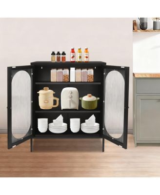 3-Tier Glass Cabinet with Magnetic Doors for Kitchen & Living