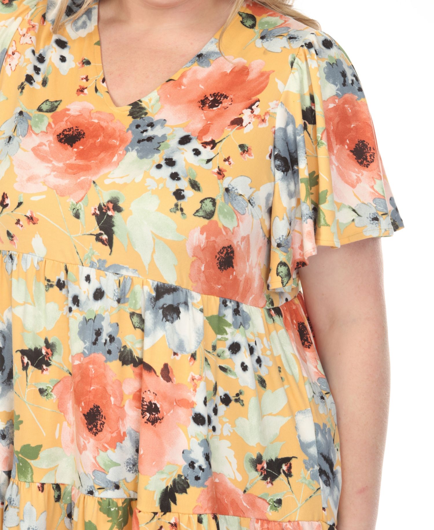 Plus Size V-Neck Vintage Floral Short-Sleeve Dress