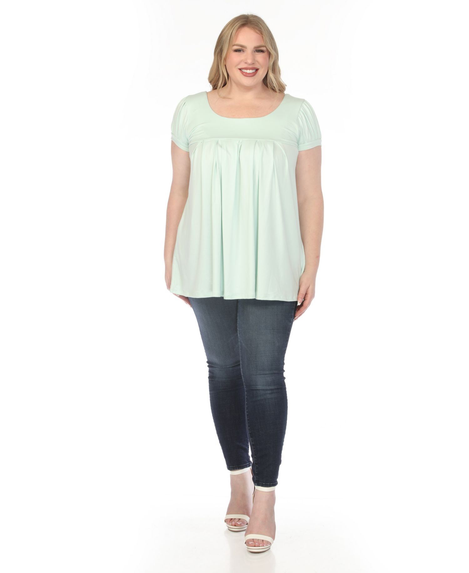 Plus Size Cap-Sleeve Pleated Top