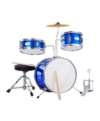 Kids Drum Set 3-Piece 14" Beginner Kit with Throne Pedal Sticks Blue