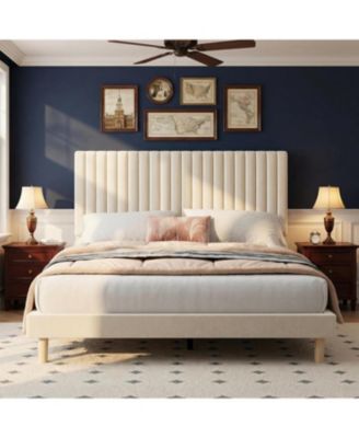 Wooden Platform Bed Frame with Storage Headboard & Raised Footboard, No Box Spring Needed