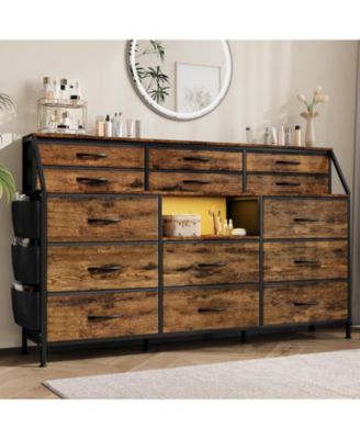 Dresser with 14 Fabric Drawers, Tall Storage Organizer with Wooden Top & Metal Frame for Bedroom, Living Room, Closet