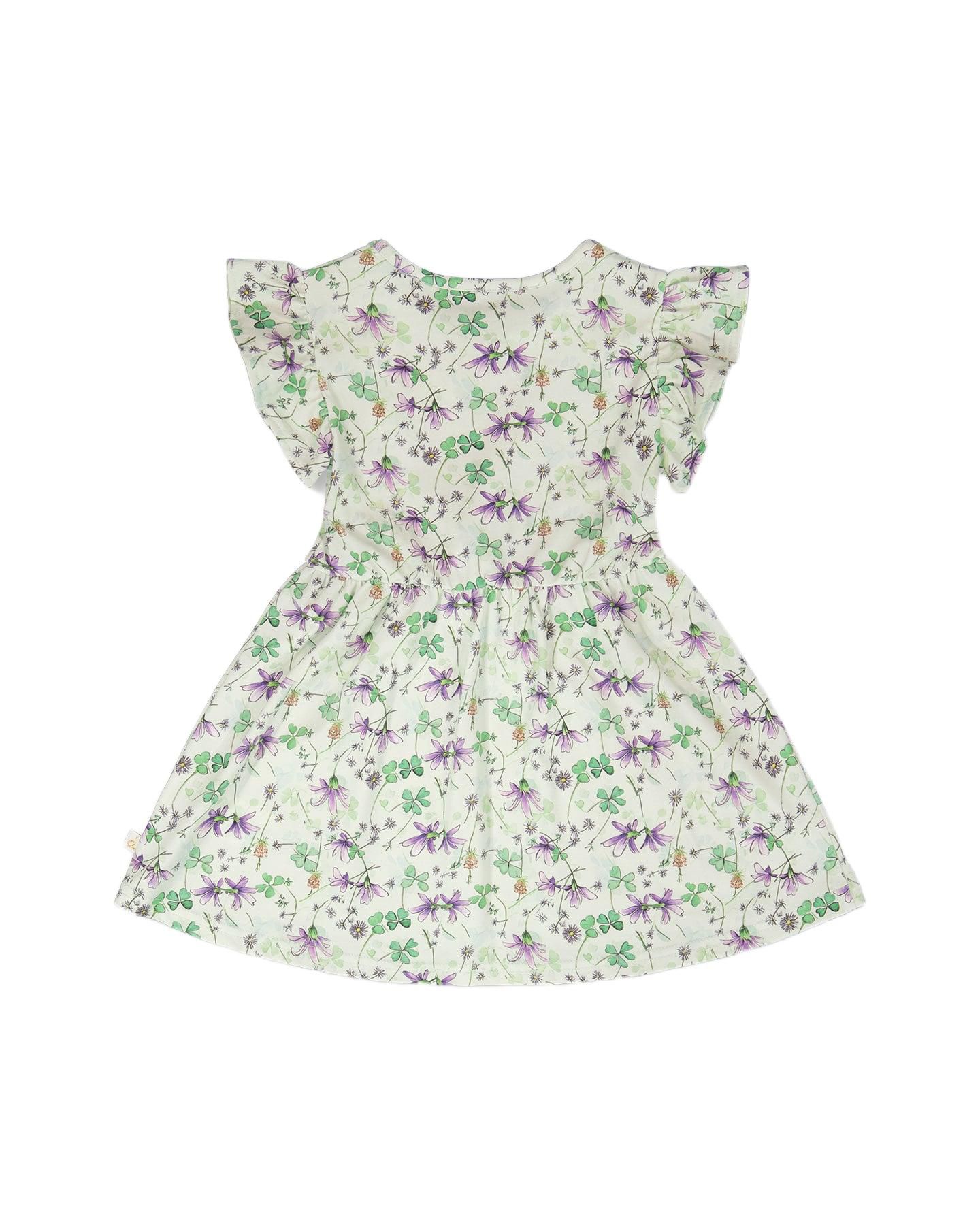 Платья Deux par Deux Jersey Dress Printed Flowers - Child для девочек, цвет: Зелёный с принтом — фото 3
