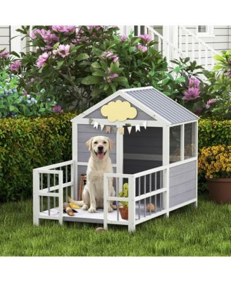 Dog House Outdoor, 61"L Wooden Dog Shelter with Porch