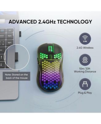 Wireless Gaming Mouse Honeycomb 2.4G USB Cordless Mouse PC Game Mice with 7-Color LED Lights,4 Adjustable DPI Laptop
