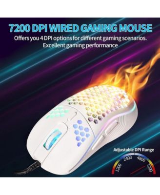 Honeycomb Wired Gaming Mouse - 7200 Adjustable DPI, Ergonomic Lightweight Honeycomb Design for PC/Mac Gamers | Perfect for Competitive Gaming