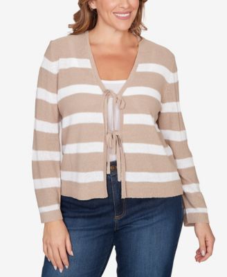 Plus Size Striped Tie-Front Cardigan Sweater