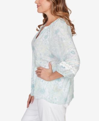 Plus Size Floral Silky Gauze Peasant Top