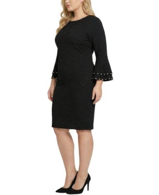 Plus Size Long-Sleeve Dress with Bell Cuffs