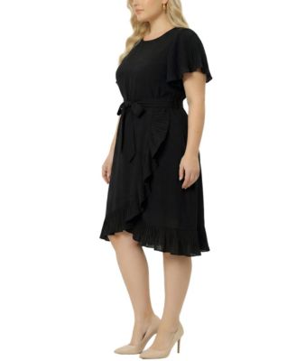 Plus Size-Short-Sleeve Pleated Ruffle Dress