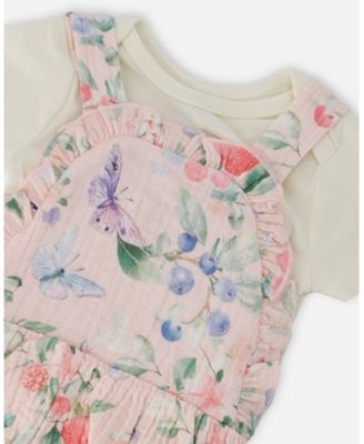 Baby Girls Cotton Jersey Onesie and Muslin Overall Set