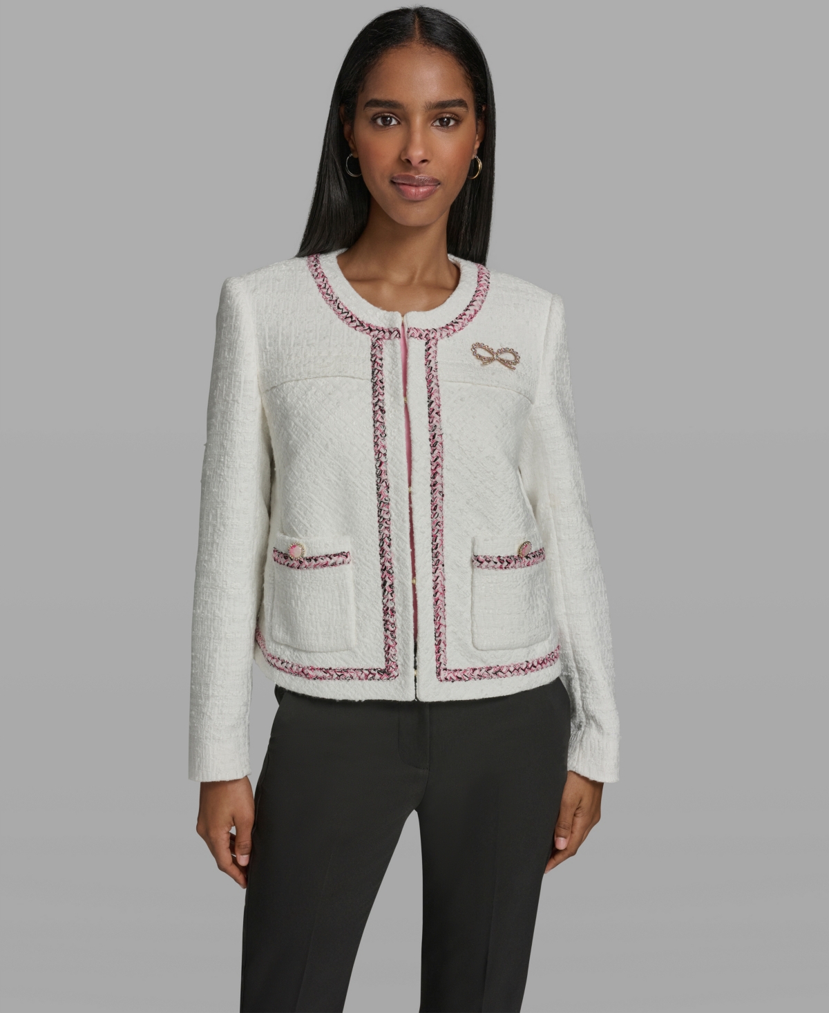 Karl Lagerfeld Paris Women's Crewneck Cropped Woven Jacket