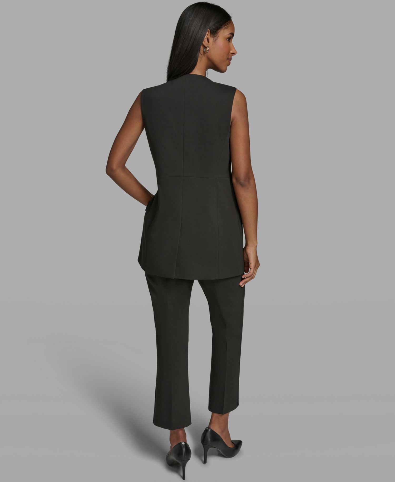 Women's V-Neck Woven Vest and Ankle Pants