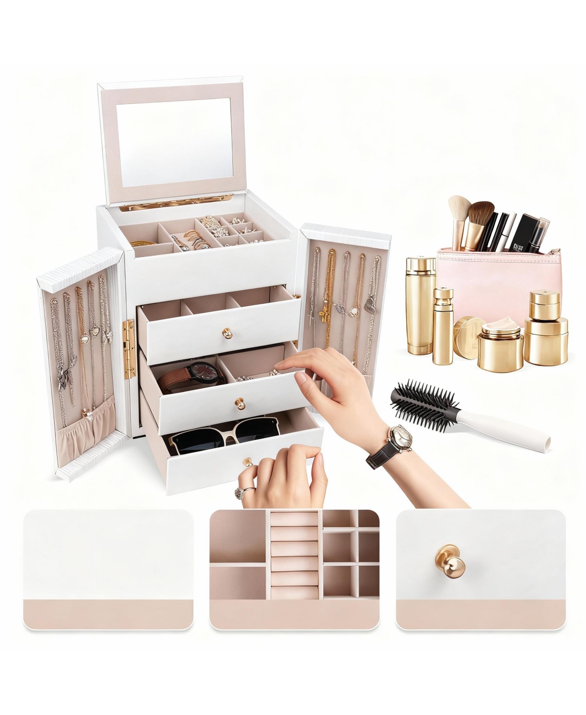 Yigii 4-Tier Jewelry Box with Mirror & Drawers - Stylish Organizer for Women