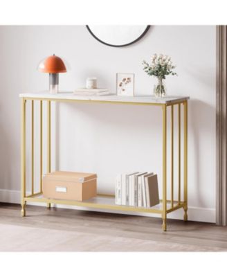 Console Table, Sofa Tables Narrow Entryway Table with Wood Shelf and Metal Frame, 415" Behind Couch Table Industrial Hallway Table for Living