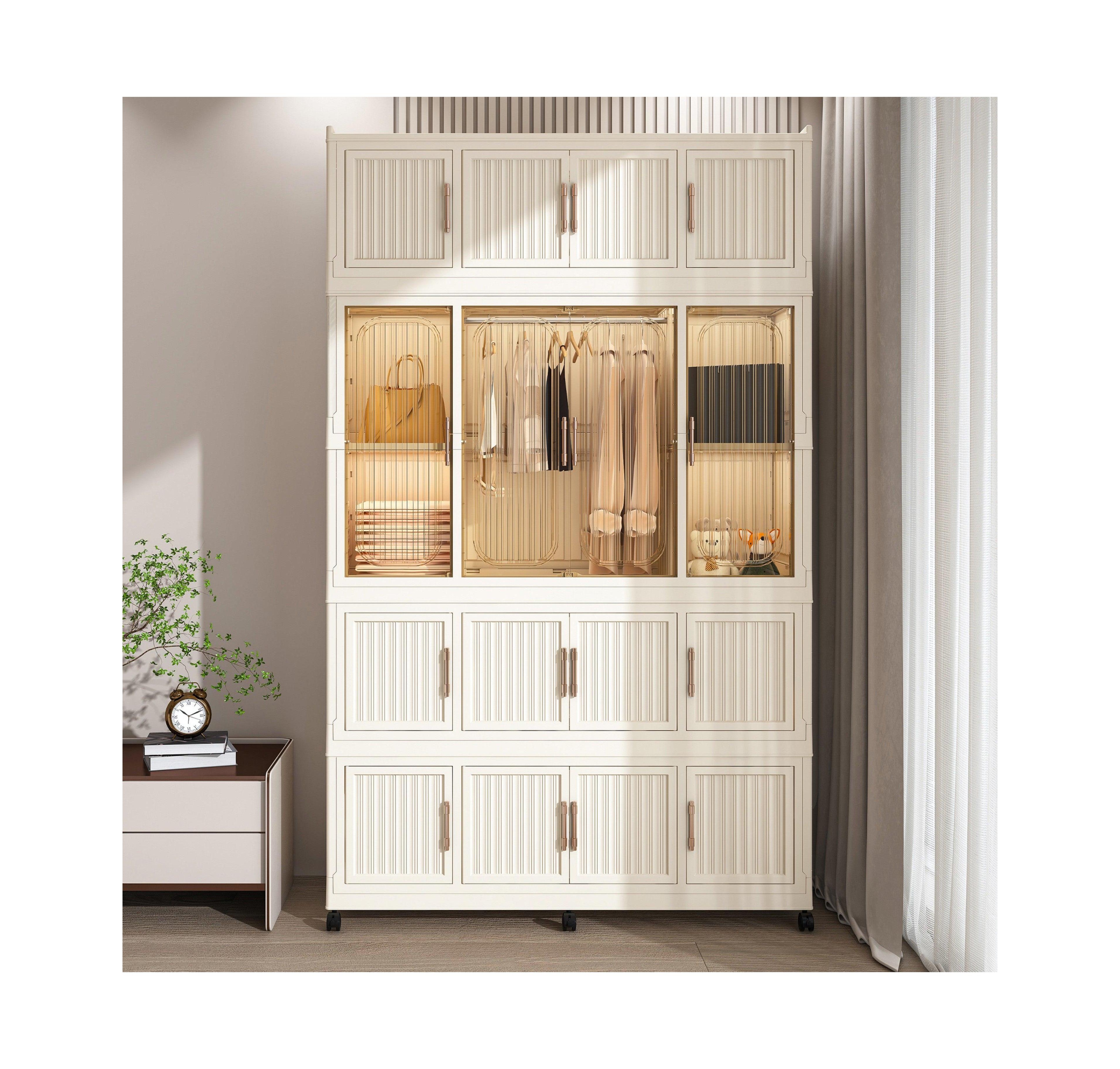 Boyel Living Portable Wardrobe Closet with Magnetic Doors, 4 Cubes, Hanging Rod & 10 Hangers
