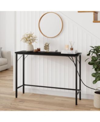 Console Table with Outlet & USB Ports, Narrow Sofa Table, Industrial Entryway Table with Charging Station
