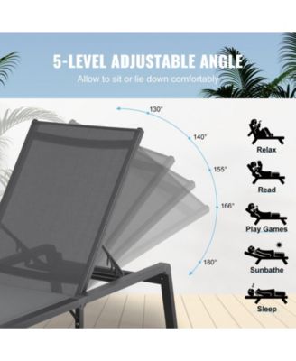 2-Piece Outdoor Patio Chaise Lounge Chair Set with Adjustable 5-Position Backrest