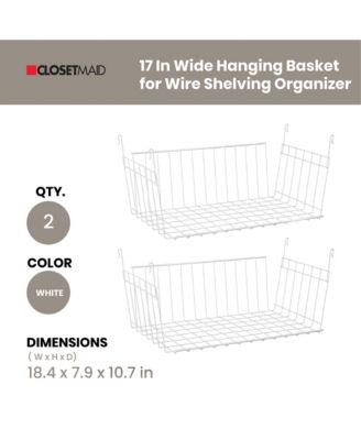 17 In Wide Hanging Basket for Wire Shelving Organizer, White (2 Pack)