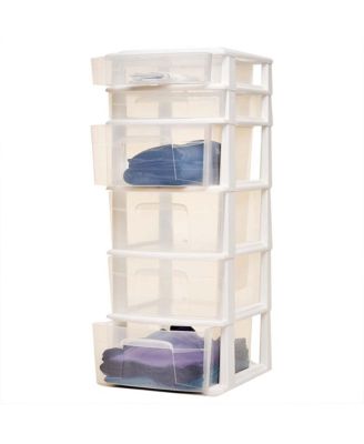 Plastic 6 Clear Drawer Medium Home Storage Container Tower, White Frame