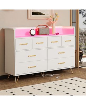 8 Drawer Dresser with Charging Station and RGB Lights, Wide Bedroom Chest with Outlets and USB