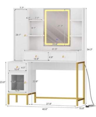 Makeup Vanity Desk with 3 Color LED Mirror - Dressing Table with Power Outlet - Vanity Table