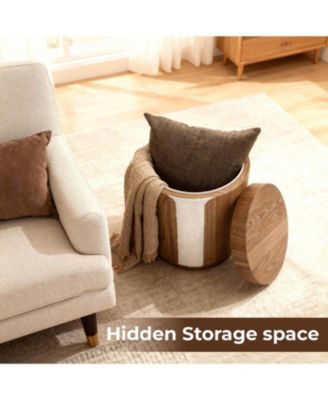 Modern MDF Wood Round Side Table with Ash Veneer, 18.5” Tall