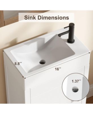 Home 16 inch Bathroom Vanity with Sink Vintage Bathroom Cabinet Vanity with Doors Farmhouse Wooden Freestanding Bathroom Cabinet with Top