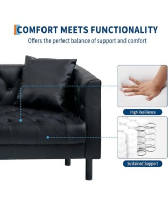  78" Leather Couch, Handmade Button Tufted 3 Seater Chesterfield Sofa with Deep Seat and 2 Pillows for Living Room or Apartment