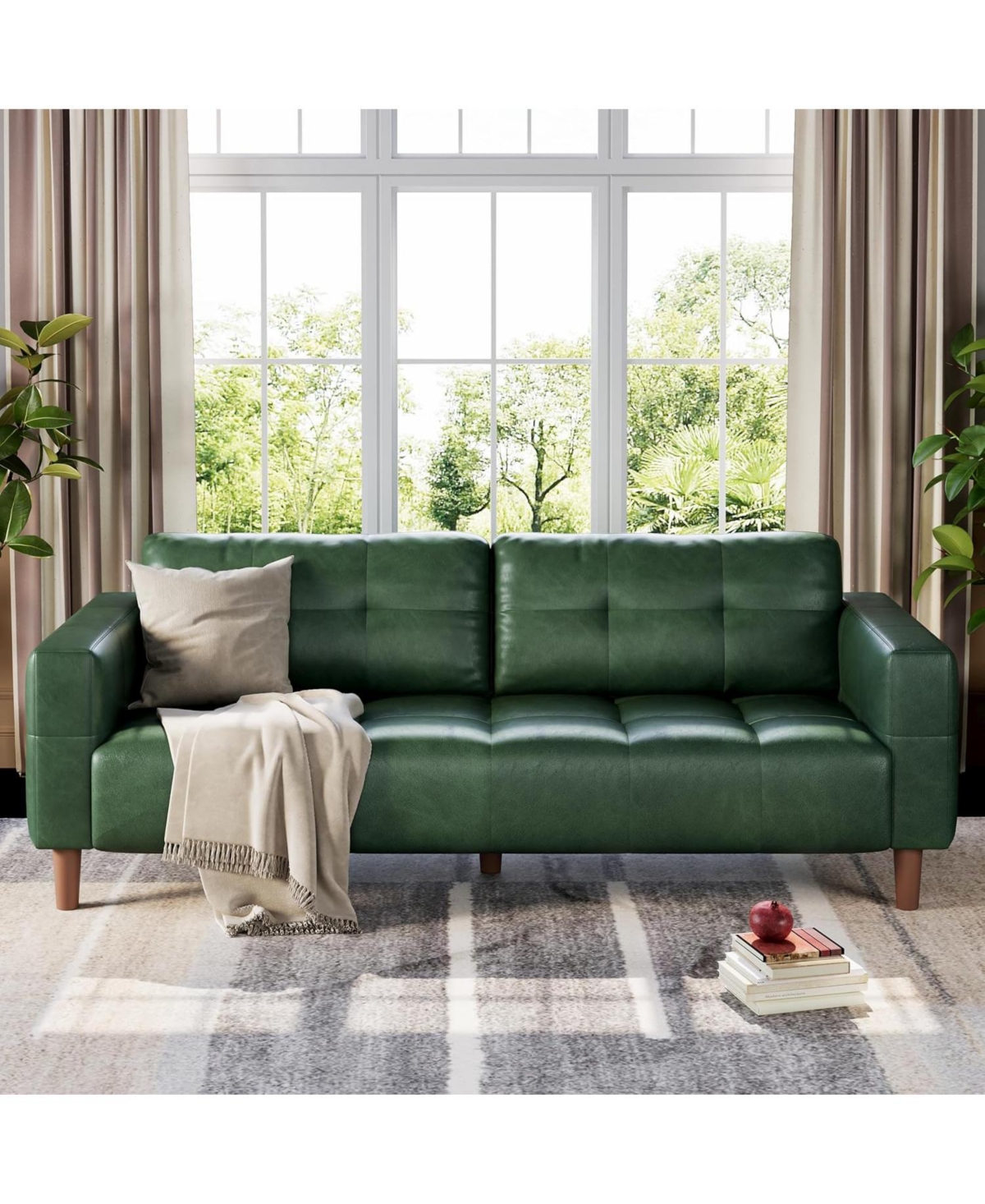 gaomon 3-Seater Sofa Couch, 83" Faux Leather Sofa with Spring Cushion, Modern Deep-Seat Sofa with 2 Removable Back Cushions