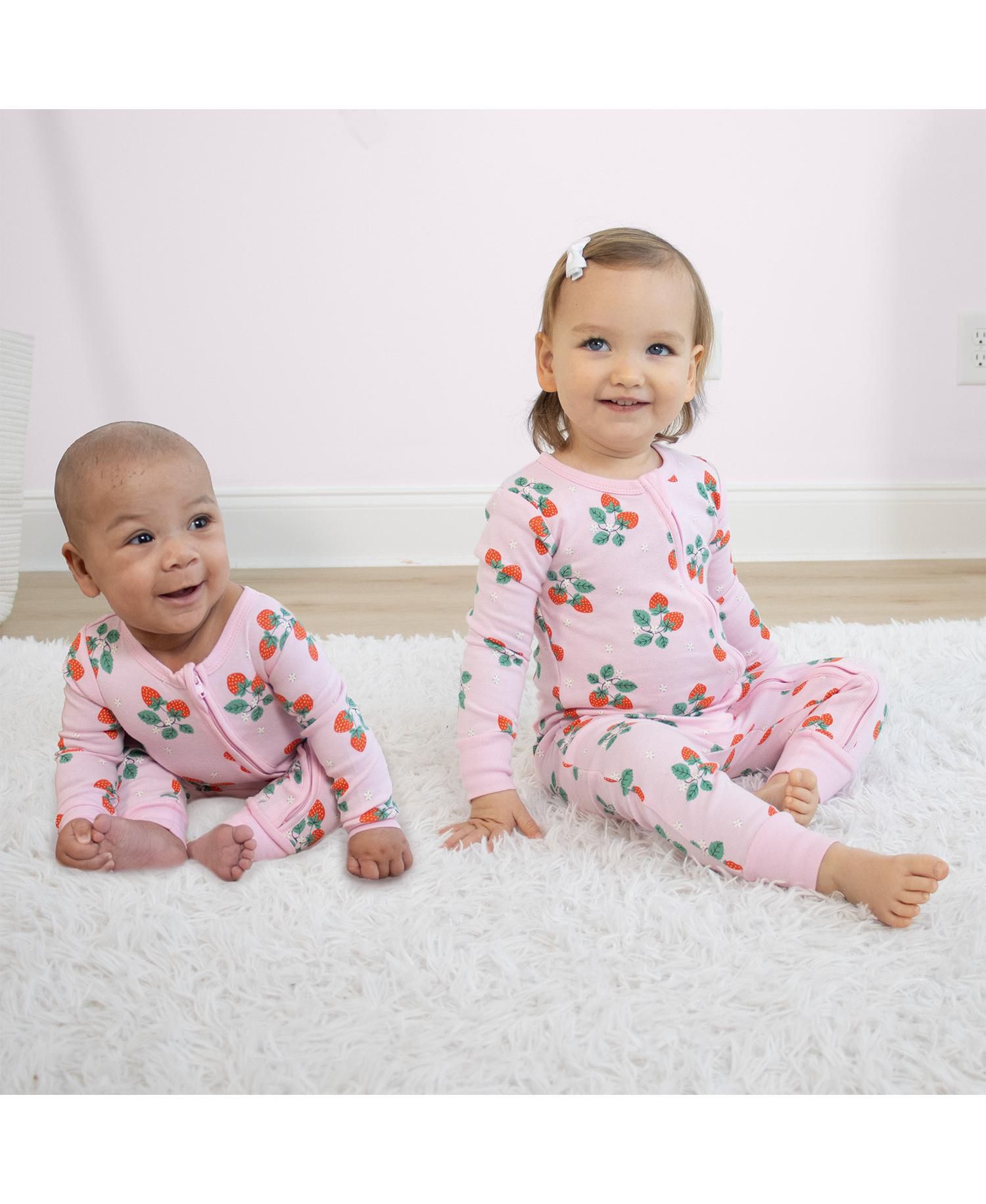 Toddler Girls Strawberry Sweet Treats Cotton Footless Pajamas for Girls, 2 Pack