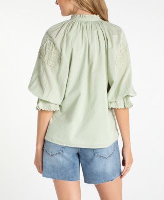 Women's Button-Front V-Neck Woven Blouse