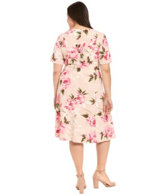 Plus Size Short-Sleeve Printed Midi Dress
