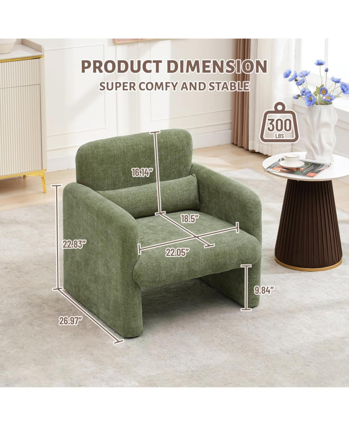 gaomon Accent Chair with Arms, Modern Chenille Fabric Living Room Chair