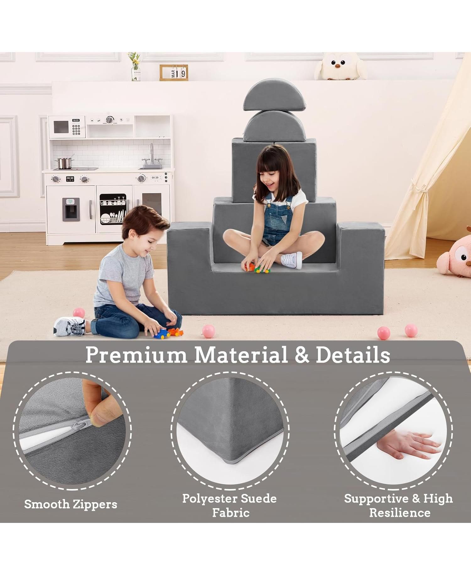 Modular Kids Couch Sofa for Toddlers and Kid's Foam Play Couch Convertible Soft Kids Sofa Set with Detachable Cushions