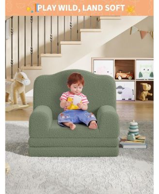 Kids Couch, 2-in-1 Comfy Toddler Couch Fold Out, Convertible Sofa to Lounger Foam Kids Chair with Soft Sherpa