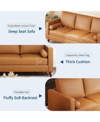 86" Leather Sofa for Living Room, Mid-Century Modern Couch with Deep Seats, Brown Faux , 3 Seat Sofa with Removable Cover for Apartment