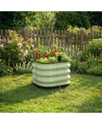 Galvanized Raised Garden Bed 16.5'' Self-Watering Planter Box with Drainage Plug and Water Reservoir for Indoor & Outdoor Gardening