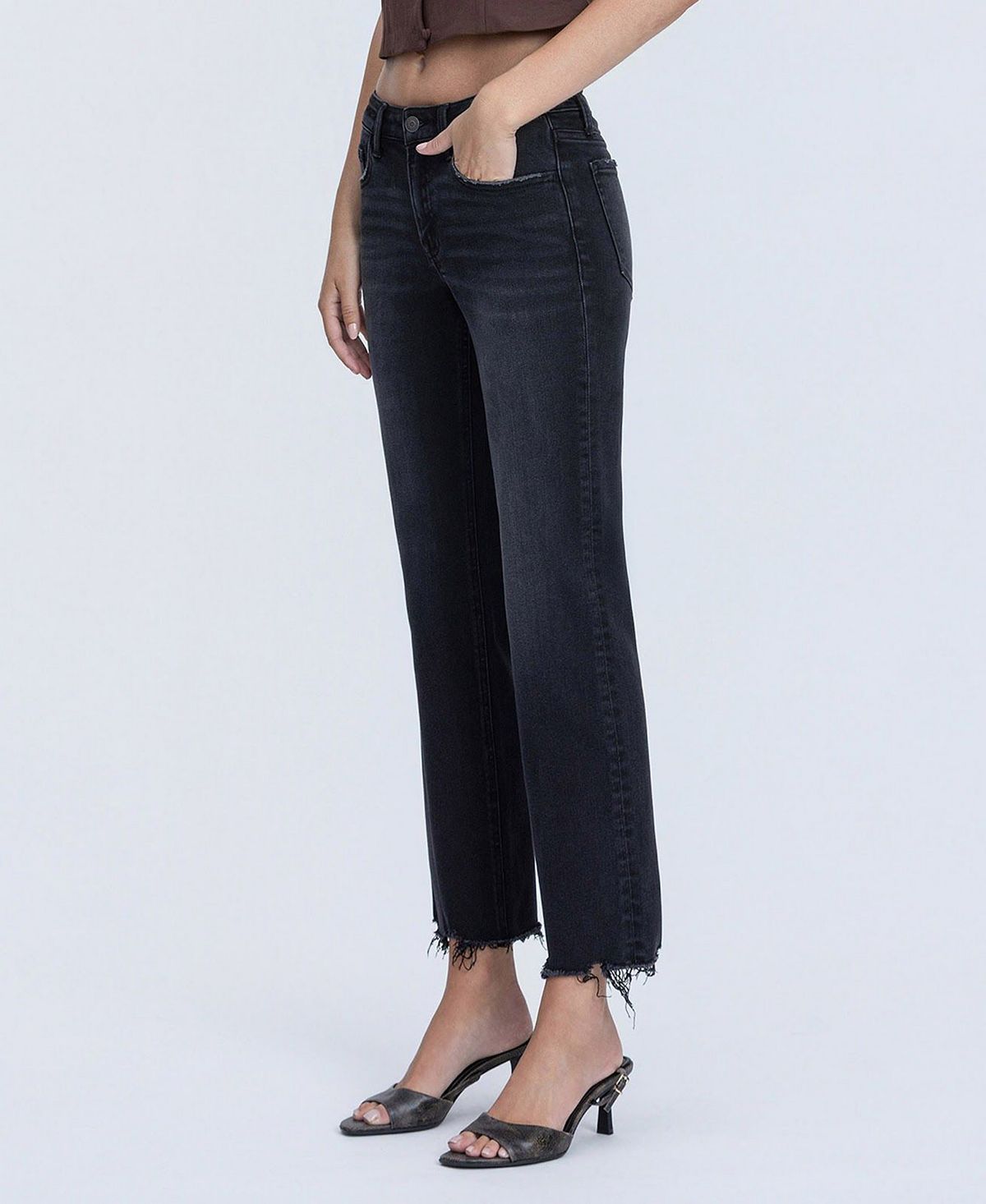 Flying Monkey Women's Mid Rise Raw Hem Ankle Straight Jeans view 5 — MAYCSS fashion products