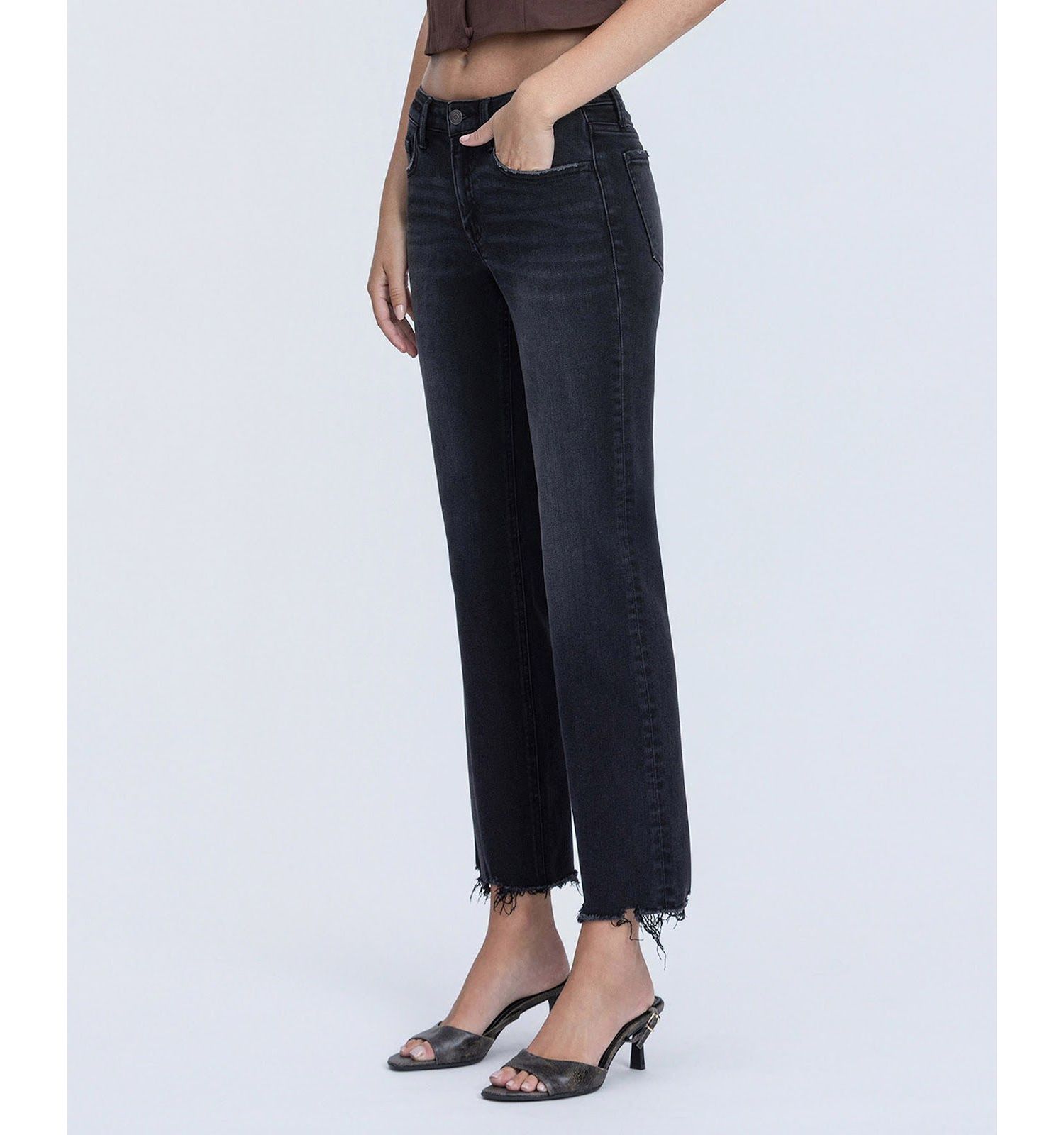 Women's Mid Rise Raw Hem Ankle Straight Jeans