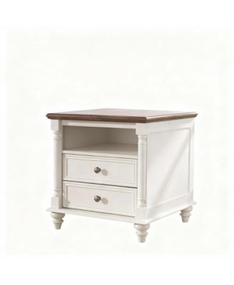 24" Rustic Square Nightstand with Charging Station for Bedroom/Living Room