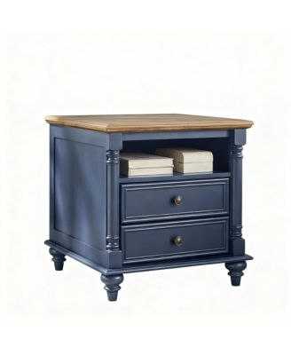 24" Rustic Square Nightstand with Charging Station for Bedroom/Living Room