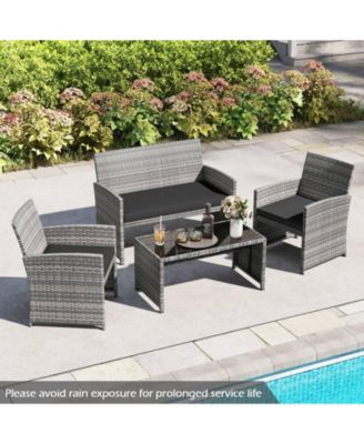 8 Piece Patio Furniture Set Outdoor Wicker Conversation Set w/ Tempered Glass Coffee Table
