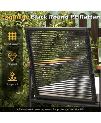 3 Pieces Patio Furniture Set PE Wicker Chairs & Side Table w/Armrests Padded Cushions