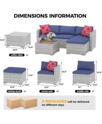 5 Pieces Patio Furniture Set, Rattan Outdoor Patio Furniture Sofa Set with Anti-Slip Cushions