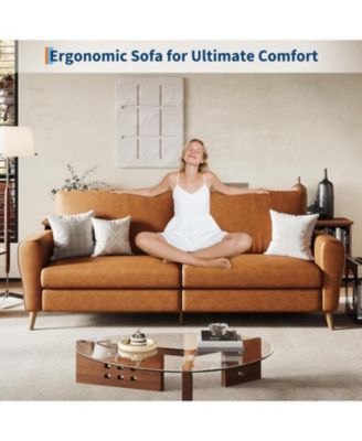 84" Sofa, 3 Seater Couch for Living Room, Modern Loveseat, PU Leather Sofa with Deep Seats and Wide Armrests, Wood Legs, Easy Assembly