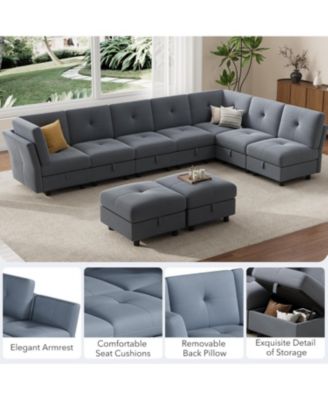 Modular Sectional Sofa, 143.8 Inch Sectionals Couch U Shaped Sofa with Storage Ottoman, 9 Seat Comfy Sectional Couches