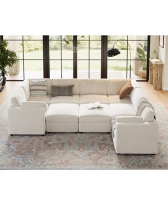 L-Shaped Modular Sectional Sofa, Oversized 9 Seat Couch with 2 Storage Ottoman, 2 Pillows, Modern Deep Seat Comfy Couch